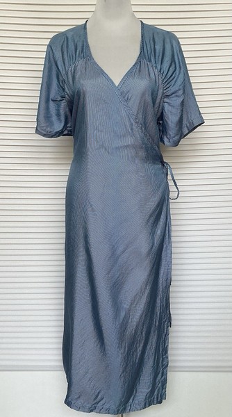 Alpha60 100% Silk Wrap Maxi Dress Size S Blue Stripe Australian Designer