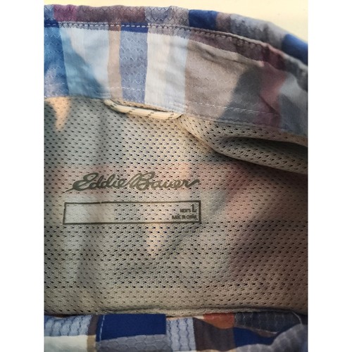 Eddie Bauer Mens Large Blue Plaid Short Sleeve Button Down Shirt Mesh Back Yoke - Picture 6 of 7