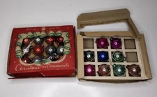 Vtg Shiny Brite Xmas Mercury Glass Stenciled/1” Mini Ball Ornaments Boxes TLC