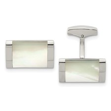 Stainless Steel Mother of Pearl Rectangle Cuff Links, 20 x 12mm