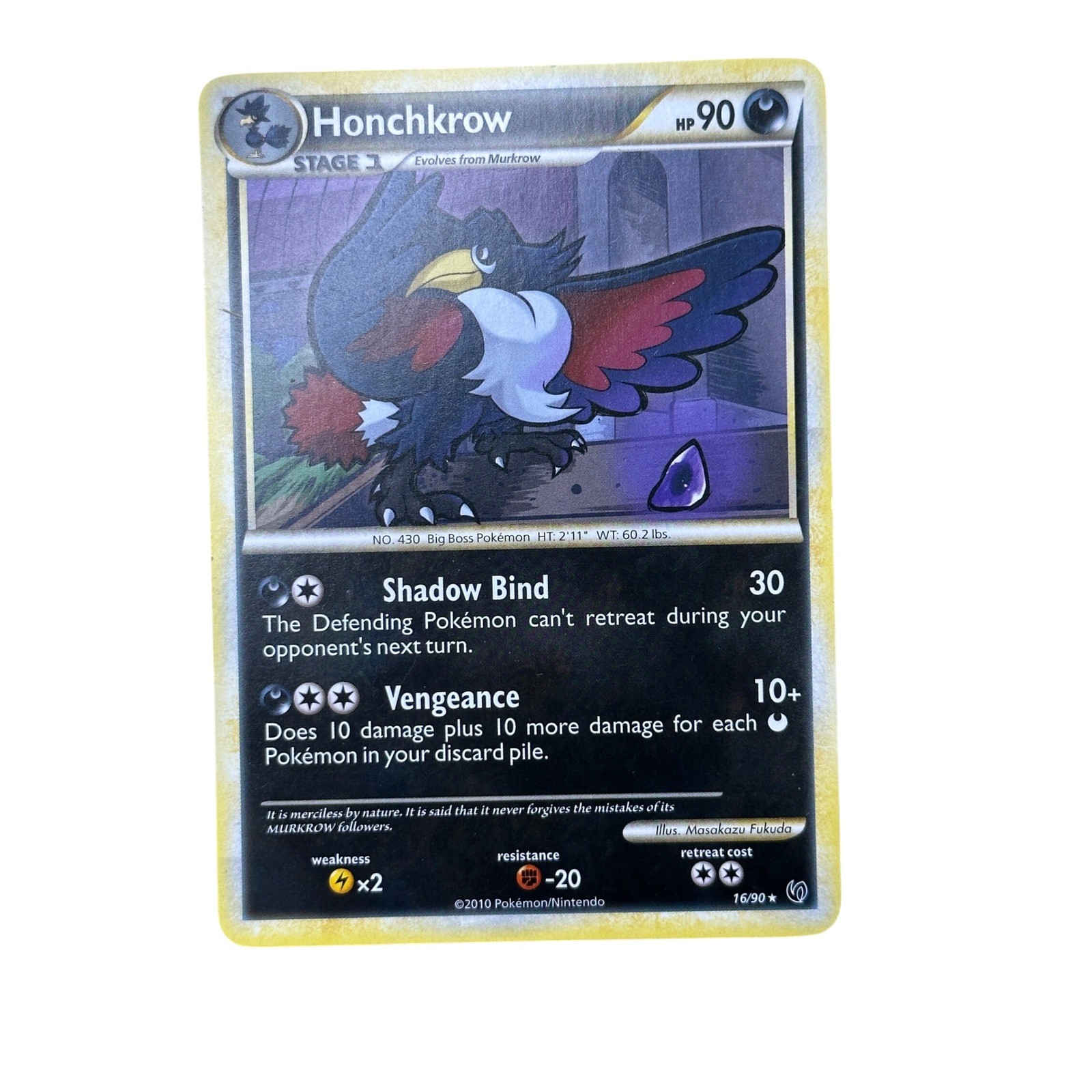Honchkrow 16/90 Rare Pokemon Card 2010 Nintendo Trading Game MP/LP