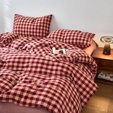Vintage Style Red Gingham Duvet Cover Soft 100 Queen 03-a beige red Plaid