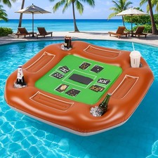 Floating Pool Game Table Double-Sided Design Poker-Style Top Drink Snack Tray...