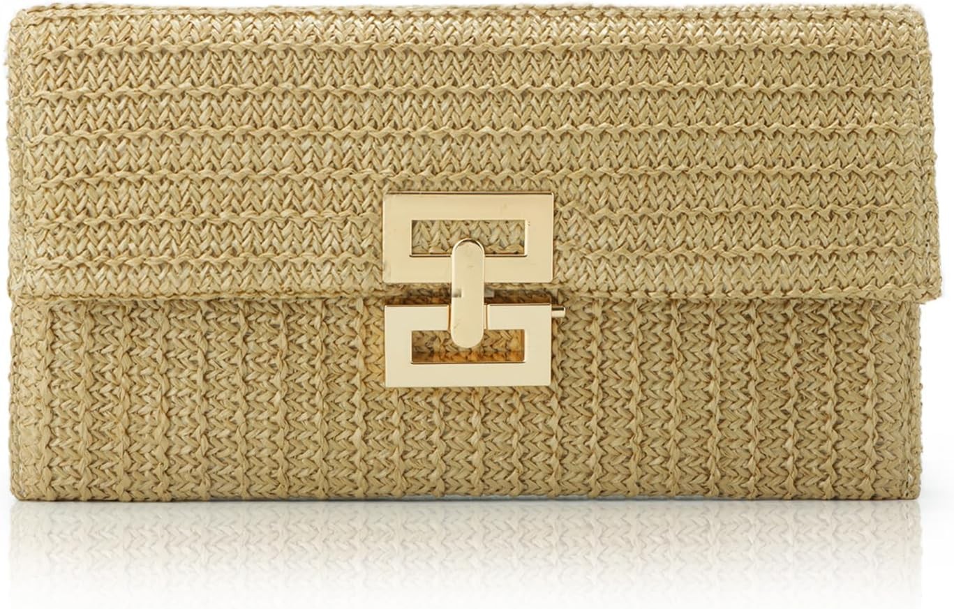 Straw Clutch Purses for Women Summer Beach Bags Envelope Woven Clutch Han