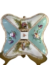 Antique G & S Dresden Germany Quatrefoil Bowl /Plate Courting Scene EUC 7.5"