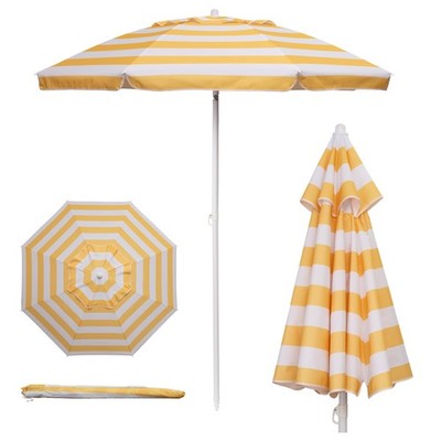 PICNIC TIME 5.5 Ft Portable Beach Umbrella, One Size, Yellow Cabana Stripe 