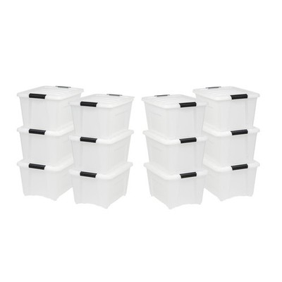 IRIS 12 Pack 32 Quart Stack and Pull Storage Container Box Bin System w/ Lids