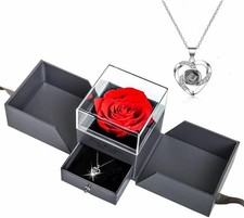 Eternal Red Preserved Roses in a Box - Featuring a heart necklace engraved . Mad