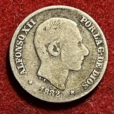 Philippines 10 Centimos 1882 Silver Coin KM#148 T7586
