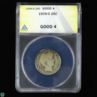 1909-O Barber Liberty Head Quarter ANACS GOOD 4 - Low Mintage Better Date