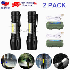 2X Super Bright LED Tactical Flashlight Mini USB Rechargeable Lamp 3 Modes Light