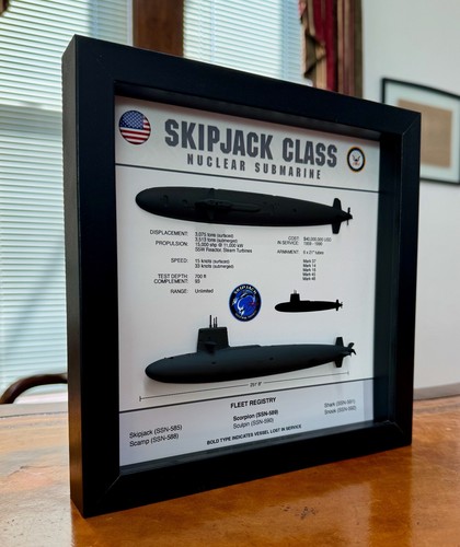 Skipjack Class Submarine Shadow Display Box, 9" x 9", Black - Afbeelding 3 van 3