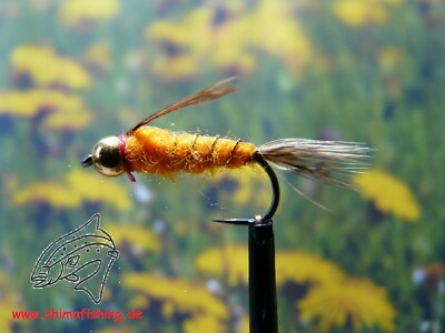 Nymphe '' Lightning Bug '' , 3er Set, auf Schonhaken, barbless hook