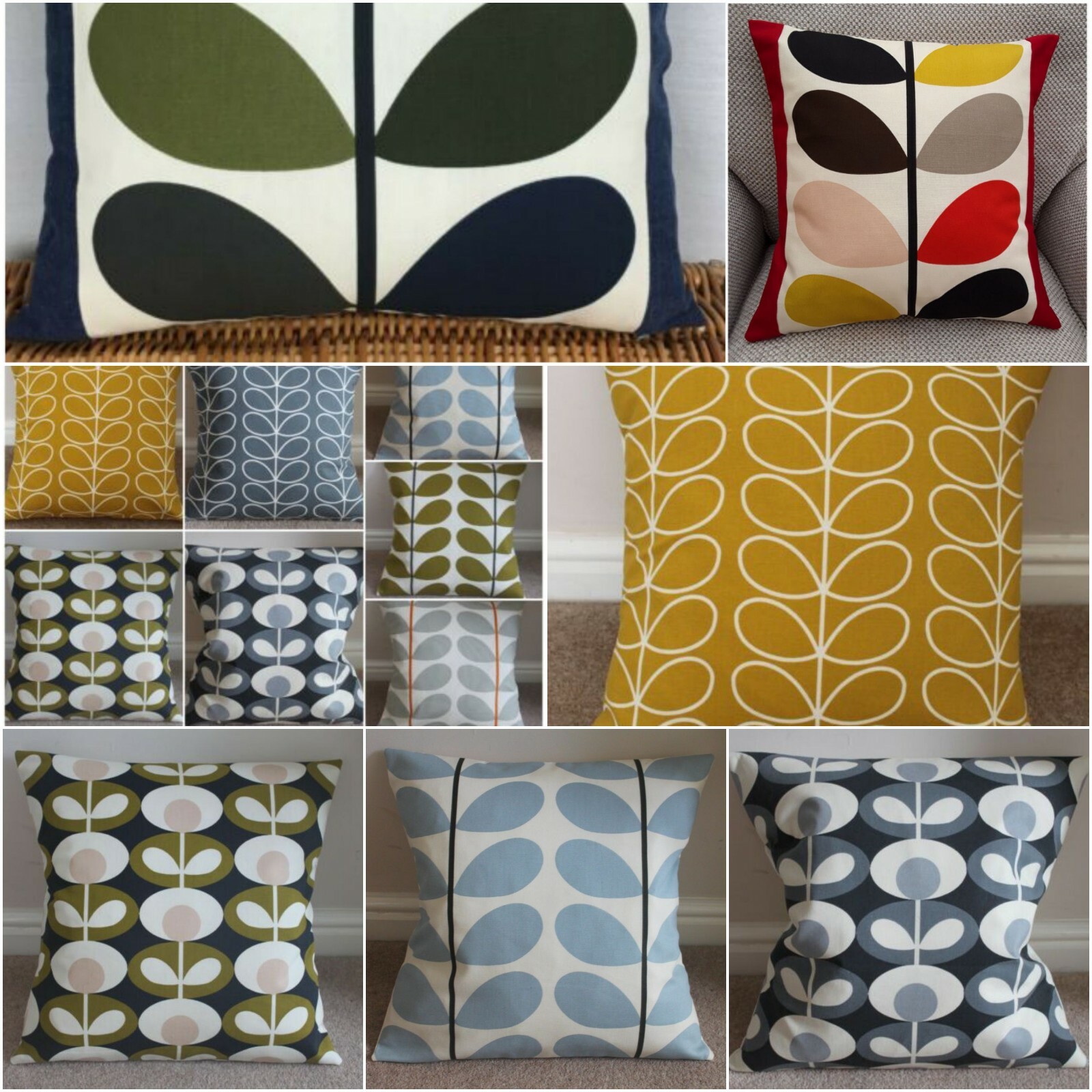 ORLA KIELY CUSHION COVERS, GREY, DANDELION, BLUE, OLIVE, SEAGRASS AND