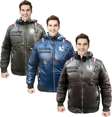 New Mens Hooded Coat Jacket Parka Puffer Padded Quilted Shiny Winter Warm 3 CLRS