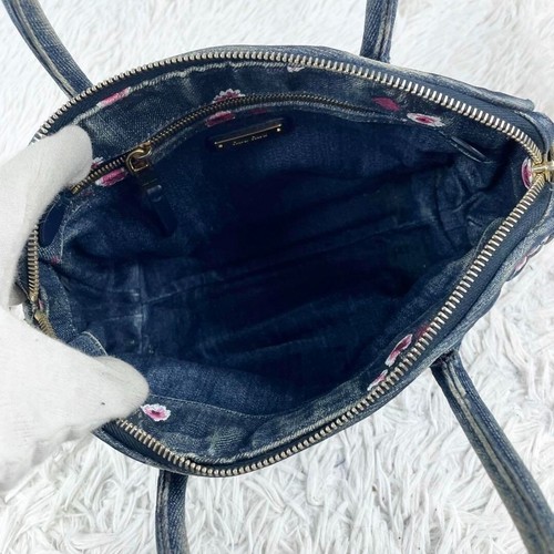 Borsa a tracolla Miu Miu Denim 2 vie trapuntata floreale blu navy pelle tela tracolla - Foto 4 di 10