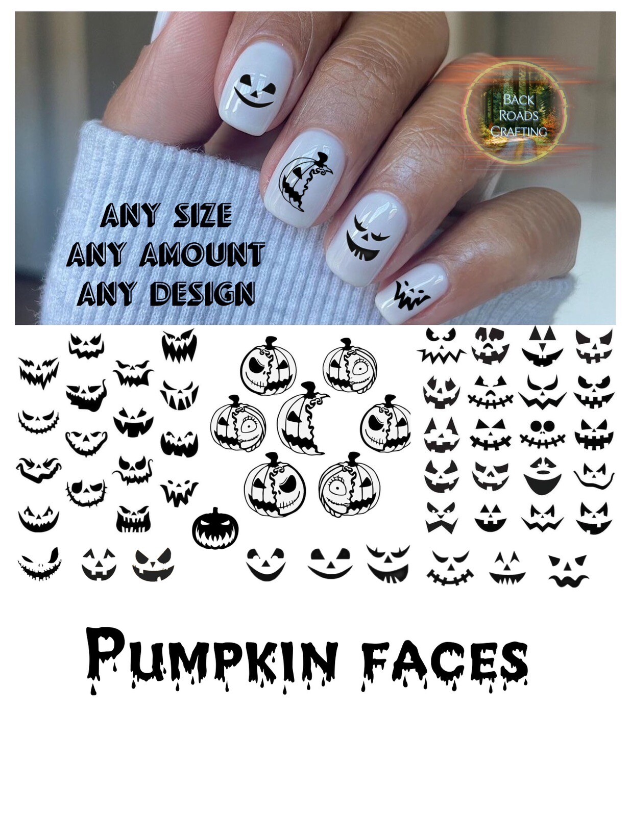 Pumpkin Faces Waterslide Nail Decals Set Of 50   Instructions & Bonus
