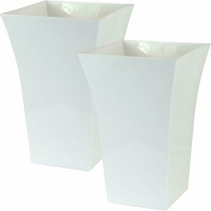 2 x Large White Square Plant Pots Indoor Outdoor Garden Plastic Flower Planters