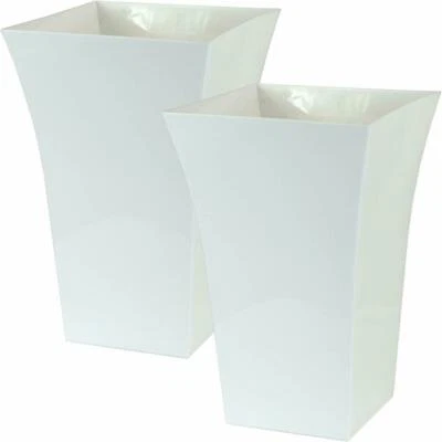 2 x White Large Plant Pot Indoor Outdoor Garden Square Plastic Flower Planter