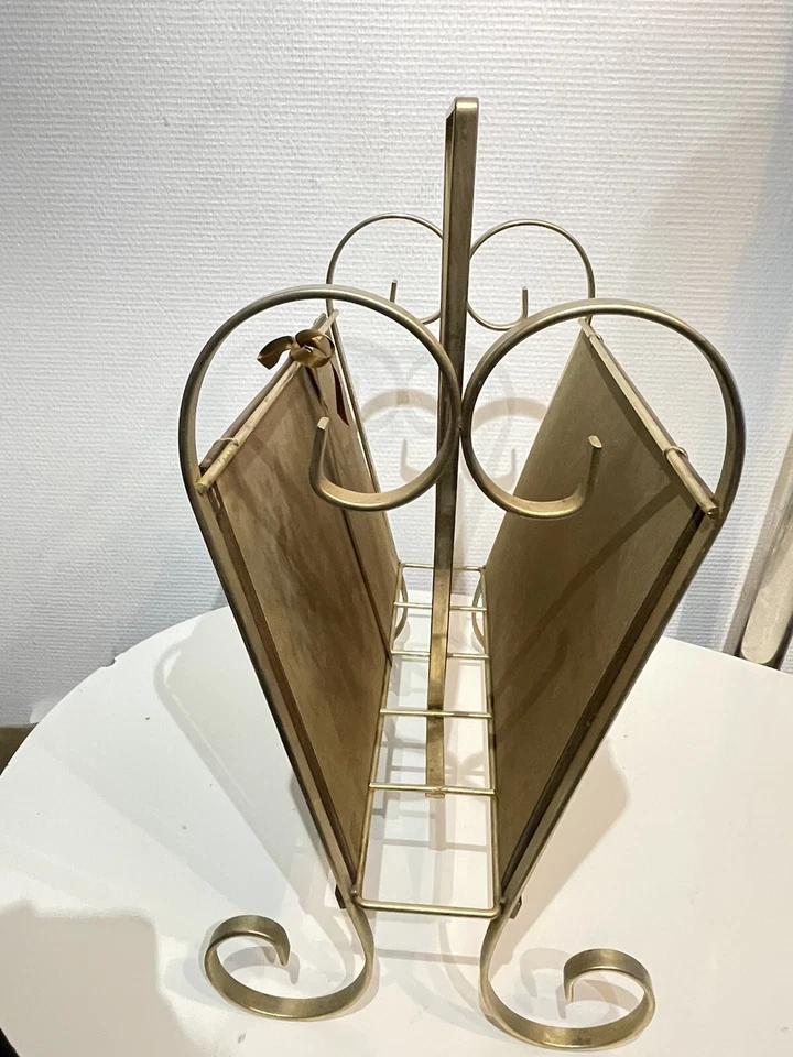 Splendide Ancien Porte Revues Vintage En Métal Doré Et Cuir - Photo 2/4