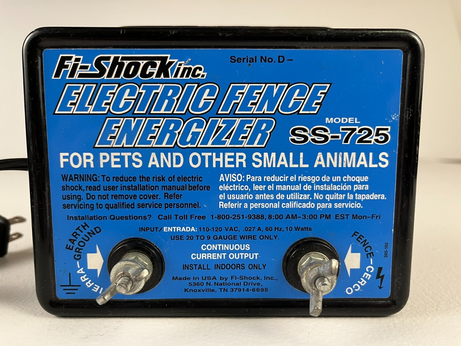FiShock SS725 Pet Deterrent Electric Fence Energizer Controller