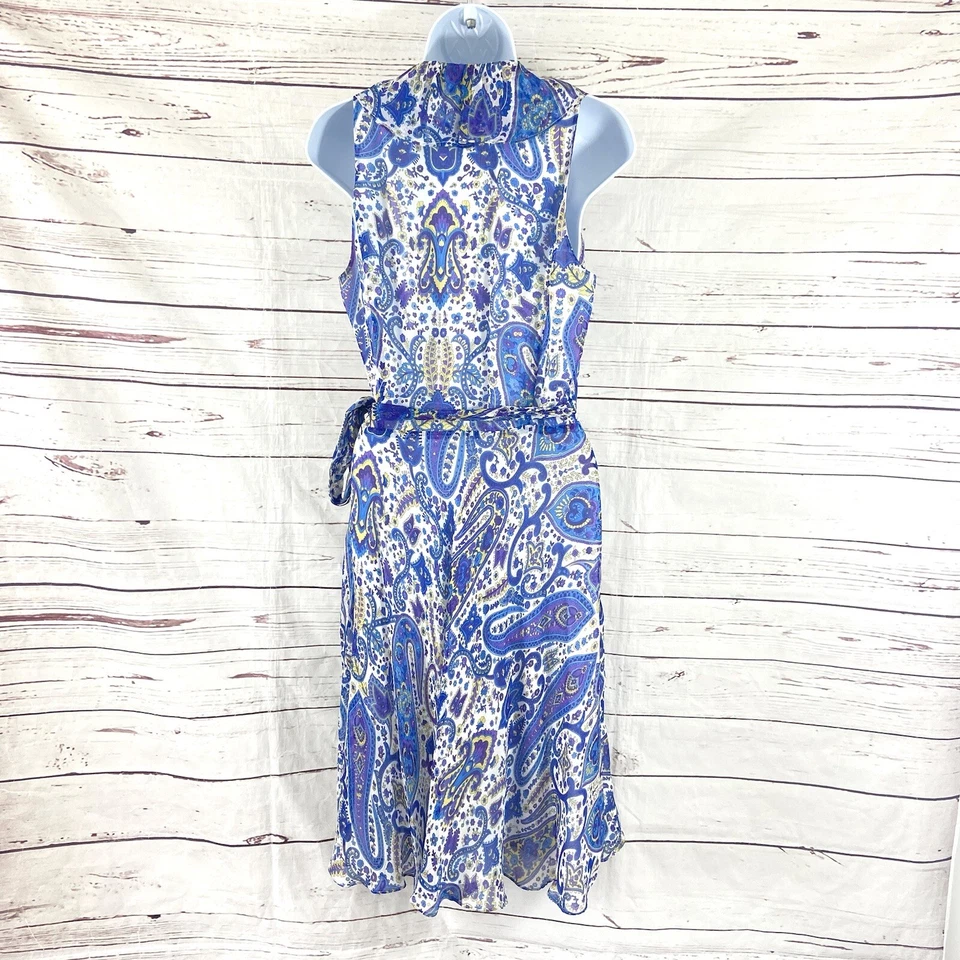 Lauren Ralph Lauren Wrap Dress Womens 10 Blue 100% Silk Paisley Runs Small NWOT - Image 4 of 4
