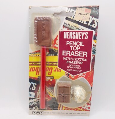 Vtg Hershey's Chocolate Bar Hershey's Kiss Pencil Top Eraser Set 1980s Sealed