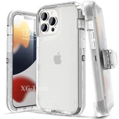 For iPhone 17 Air 16 16e 15 14 Plus 13 12 11 PRO MAX Shockproof Clear Case +Clip