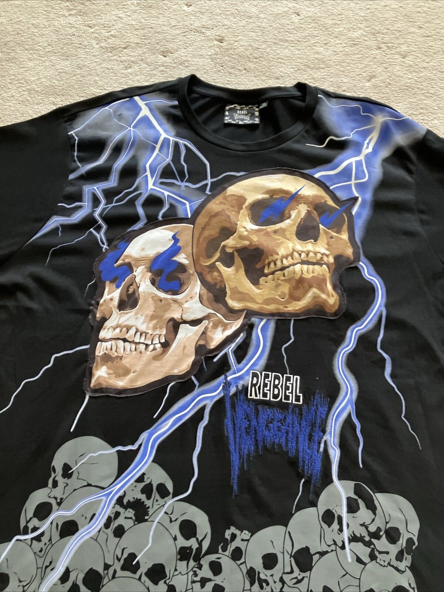 Men's Rebel Vengeance Black Blue Skull Lightning T Shirt New 4XL