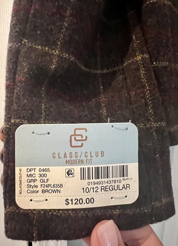 Class Club Big Boys Long Sleeve Blazer Brown Size 10/12 New With Tag Retail $110 - Picture 7 of 7