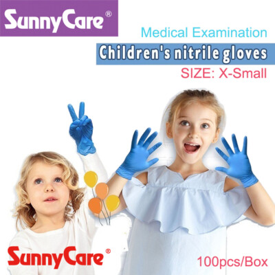 100 Blue Nitrile Exam Gloves Powder Free (Latex Vinyl) for Kids