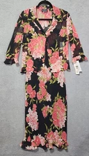Positive Attitude Maxi Dress Womens Black Pink Garden Flowy Party Size 10 NWT