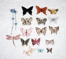 x17 BUTTERFLY LOT Brooch Pin HUGE COLLECTION Antique Bling Rhinestone Metal Fly