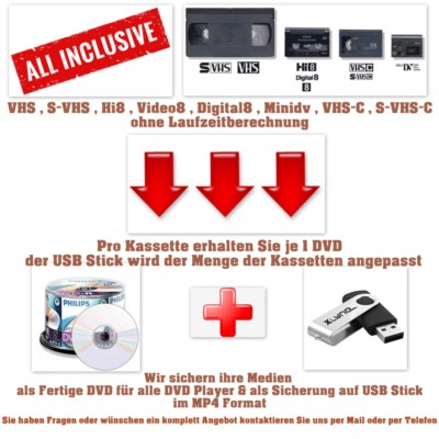 Kassetten digitalisieren - 1 Kassette ihrer Wahl auf DVD &USB Stick allinklusive