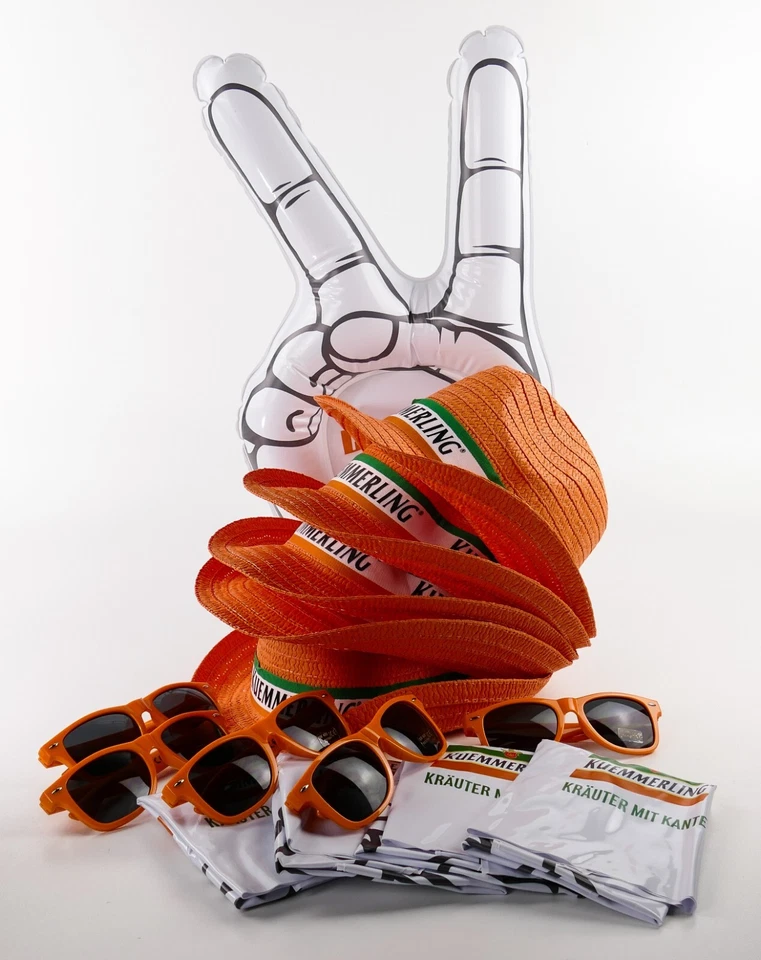 Kuemmerling Kräuterlikör Party Set 5 x Sonnenbrille 5 x Hut 5x Peace Hand 1132