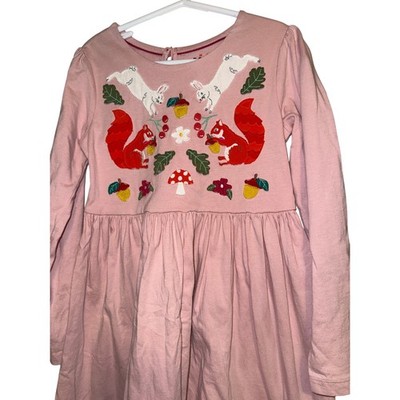 NWOT Mini Boden Girls Pink Woodland Embroidered Jersey Dress 7-8