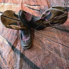 Mishmoccs Youth Cowgirl Boots Brown Horse Embroidery Side Zip Size 11