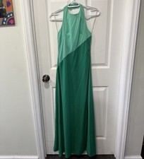 Vintage 1970s 2 Piece Set Maxi Dress And Jacket Green Patch Work Mod Stretch XS