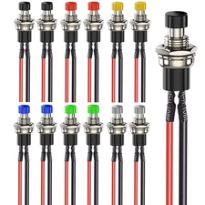 12Pcs 7Mm 3V-6V-12V-24V-230V/1A Prewired Mini Momentary Push Button,Spst Nomal O
