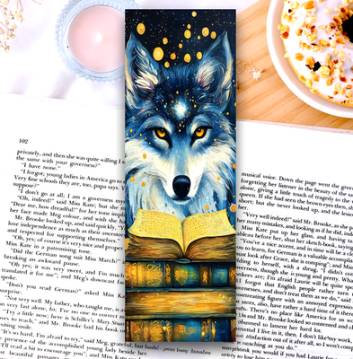 #ad Celestial Wolf Bookmark Whimsical 6x2 Gift for book readers laminated $3.00