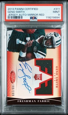 2013 PANINI CERTIFIED JERSEY AUTO-MIRROR RED #311 GENO SMITH 180/199 PSA 9