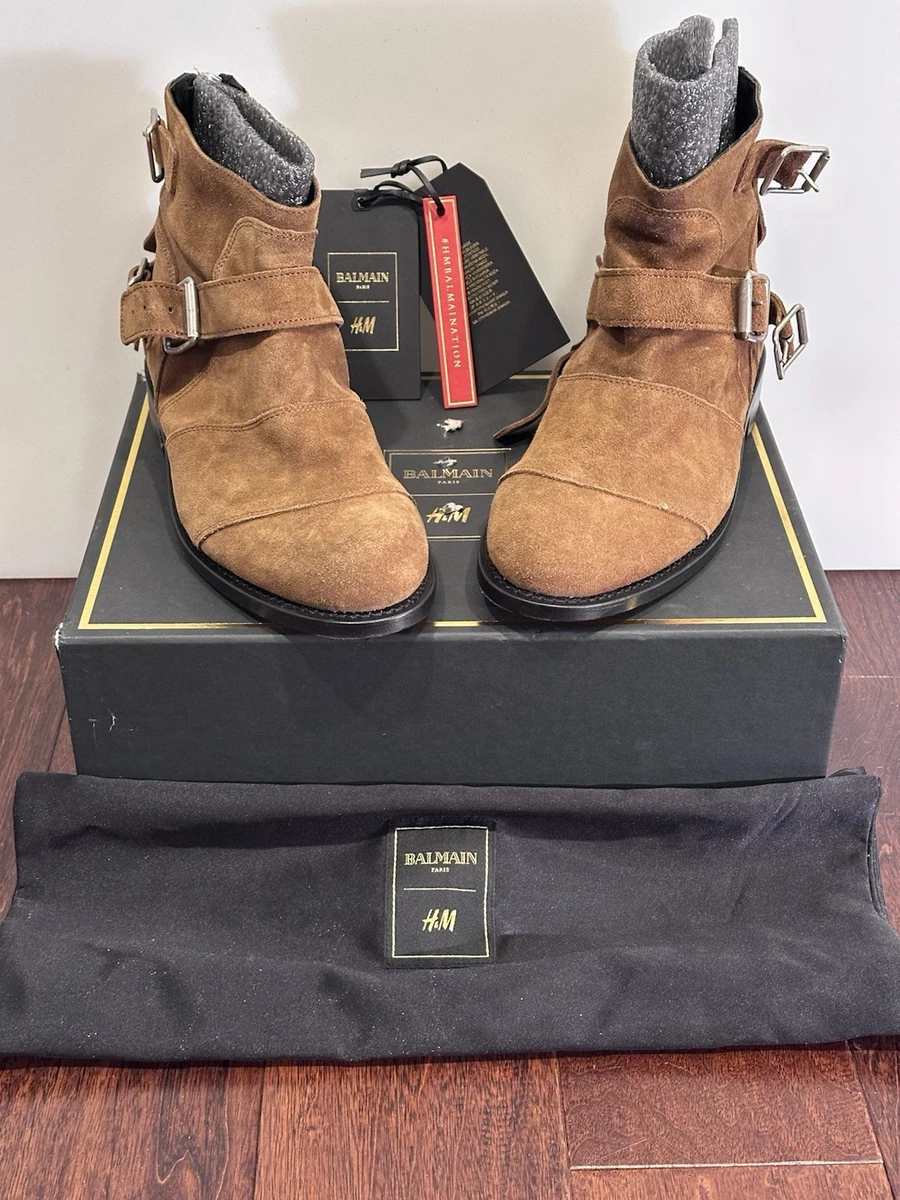Balmain H&M Collab Suede Boots Men 42 US9 New w/ Box Dust Bag Tan