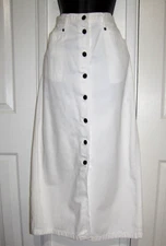 VTG Lizwear Pencil Skirt White 100% Cotton Denim Modest Button-Front Wm. 10