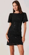 Aster The label Structured Flutter Sleeve Sequin Minidress Black Sz XS