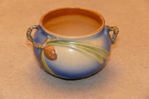 Vintage Roseville Art Pottery Blue Pinecone Jardiniere Pot 632-3" Good Condition