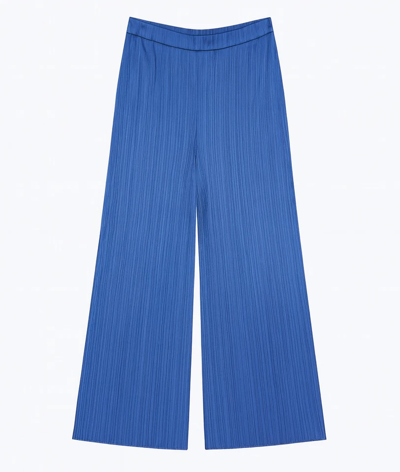 Calça Lafayette 148 New York Parkside cetim plissado azul feminina tamanho XL nova - Imagem 2 de 4