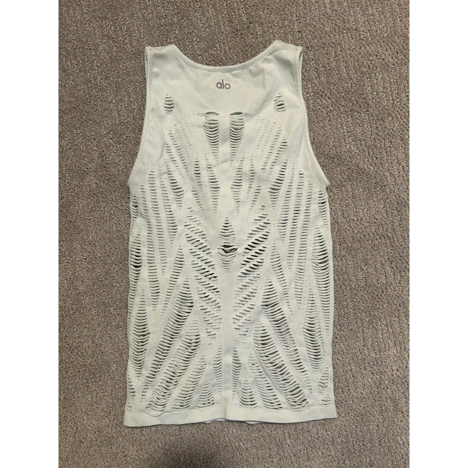Alo Yoga Laser Cutout Tank Top White Athletic Athletic Ribbed Size S - Image 3 of 3