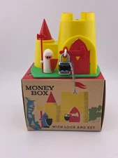 vintage Czechoslovkia toy castle money bank with guard
