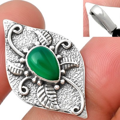 Natürlicher grüner Onyx 925 Sterlingsilber Anhänger Schmuck P-1518