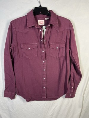 Levi Strauss Shirt Womens Medium Red Western Pearl Snap Long Sleeve Top NWT